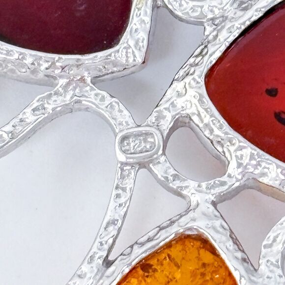 Vintage SML Sterling Silver 925 7cm Multi-Tone Amber Teardrop Pendant - Picture 5 of 7